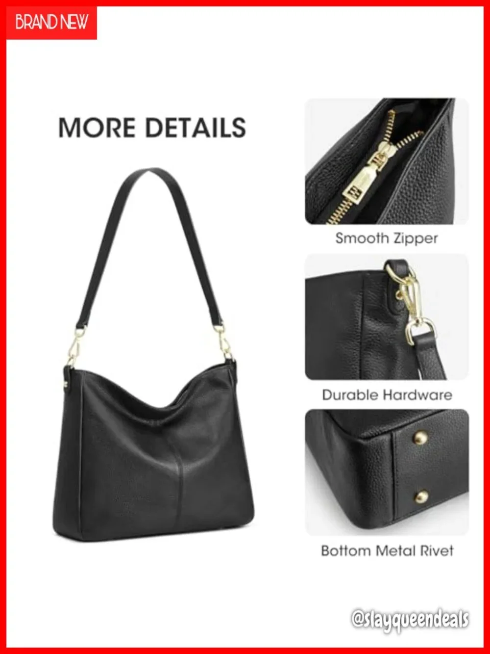 Genuine Leather Hobo Crossbody Bag with 2 Straps